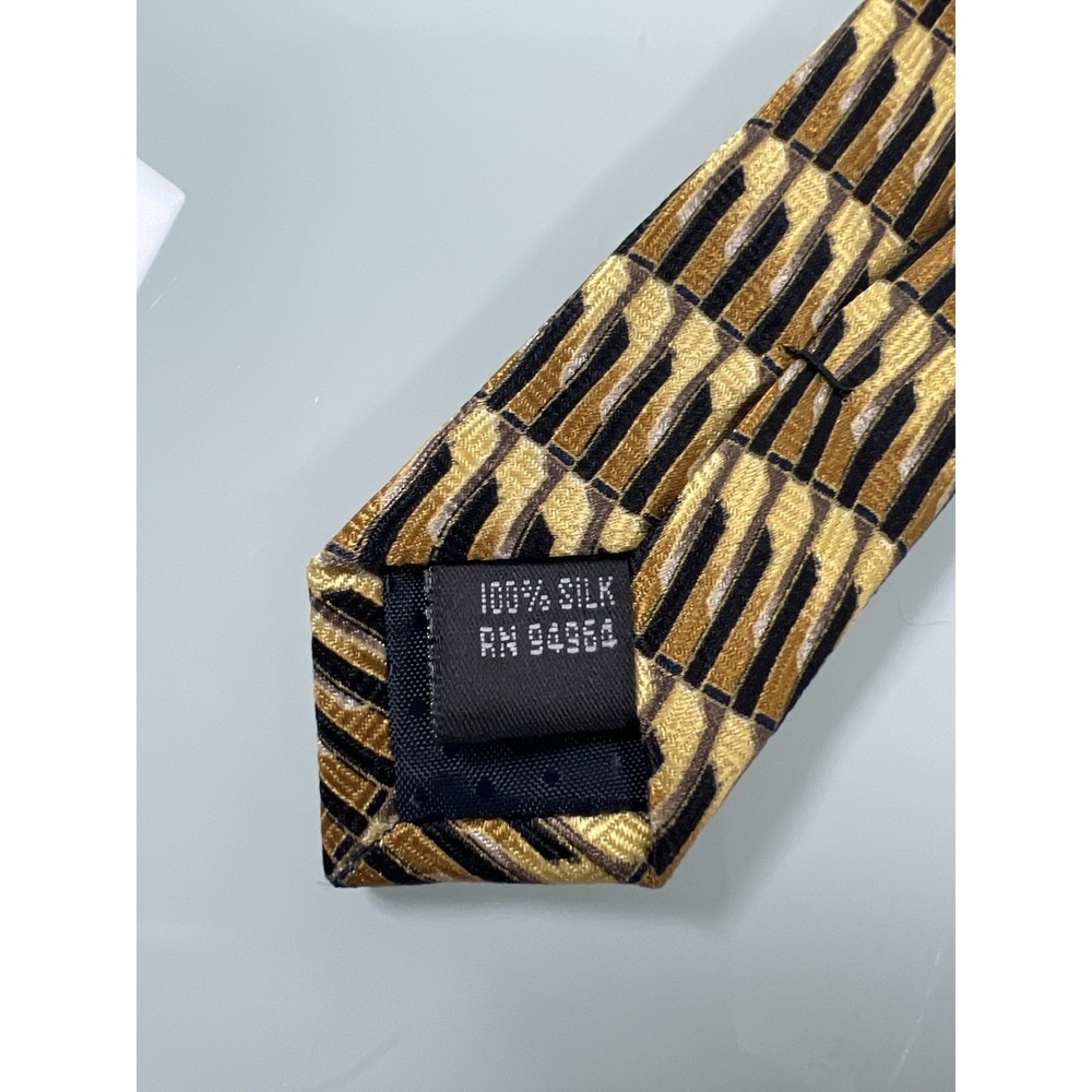 Men's Gold Black Silk Tie Geometric Pattern Classic Business Necktie No Tag. - Picture 5 of 5